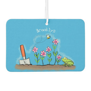 Cute frog and bee in garden cartoon illustration  air freshener