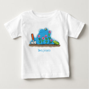 Cute frog and bee in garden cartoon illustration baby T-Shirt