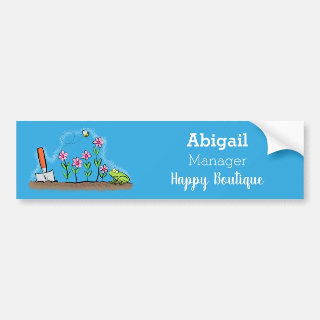 Cute frog and bee in garden cartoon illustration  bumper sticker (Front)