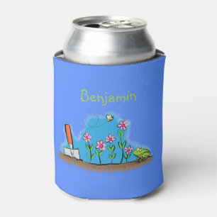 Cute frog and bee in garden cartoon illustration can cooler