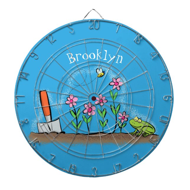 Cute frog and bee in garden cartoon illustration dartboard (Front)