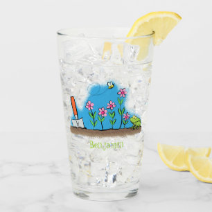 Cute frog and bee in garden cartoon illustration glass