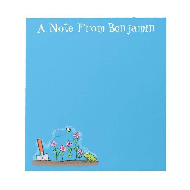 Cute frog and bee in garden cartoon illustration notepad (Front)