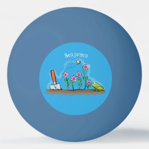 Cute frog and bee in garden cartoon illustration ping pong ball