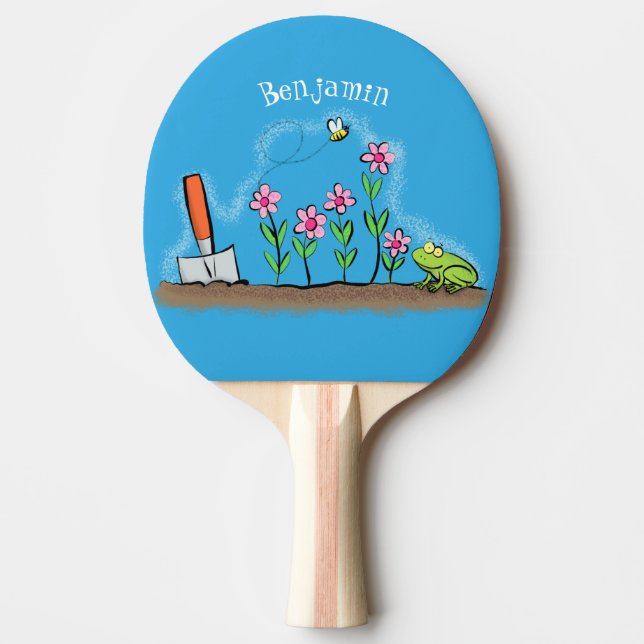 Cute frog and bee in garden cartoon illustration ping pong paddle (Front)
