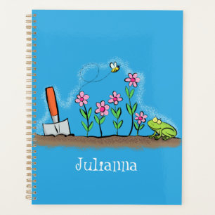 Cute frog and bee in garden cartoon illustration planner