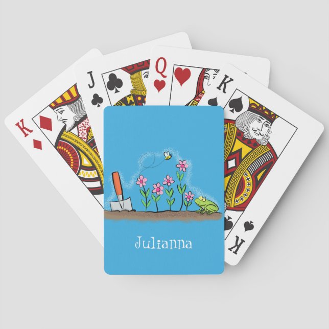 Cute frog and bee in garden cartoon illustration playing cards (Back)
