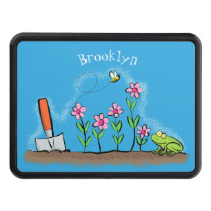 Cute frog and bee in garden cartoon illustration trailer hitch cover