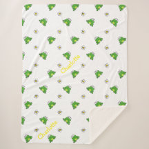 Cute Frog and Flower Sherpa Blanket