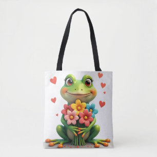Cute Frog and Flowers Tote Bag