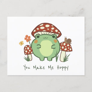 Cute Frog and Mushroom You Make Me Hoppy Postcard