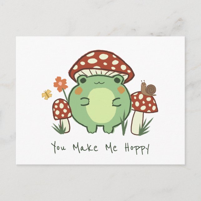 Cute Frog and Mushroom | You Make Me Hoppy   Postcard (Front)