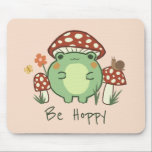 Cute Frog and Mushrooms Be Hoppy Mousepad<br><div class="desc">This cute mousepad features a hand-drawn kawaii style cartoon frog, wearing a mushroom hat, along with other mushrooms, a snail, a flower, a butterfly, and grass. A colour scheme of red, lime, green, brown, orange, yellow, and peach is perfect for either the Indie or Cottage Core Aesthetic lover. Text reads,...</div>