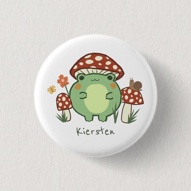 Cute Frog and Mushrooms Cartoon   1 Inch Round Button (Front)