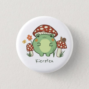 Cute Frog and Mushrooms Cartoon   1 Inch Round Button