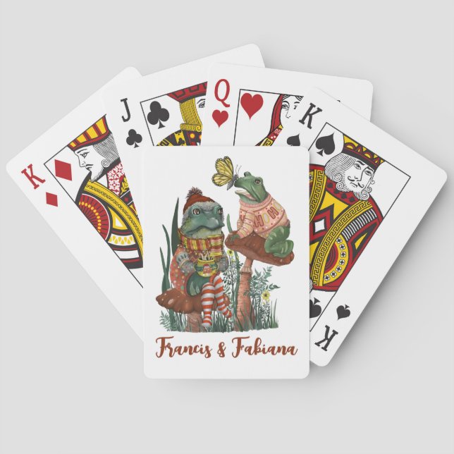 Cute Frog and Toad Merry Mushroom Christmas  Playi Playing Cards (Back)