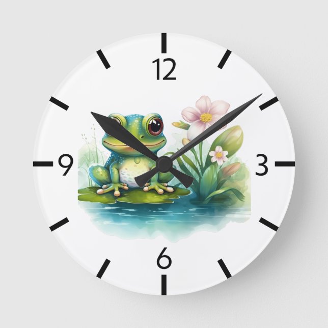 Cute frog animal lovers round clock (Front)