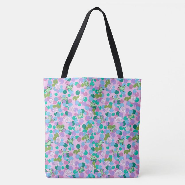 Cute frog art girly pink animal  tote bag (Front)