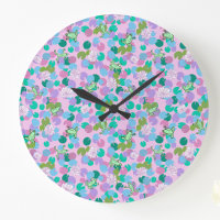 Cute frog art large clock with pink background