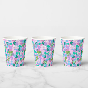 Cute frog art paper cups with pink background