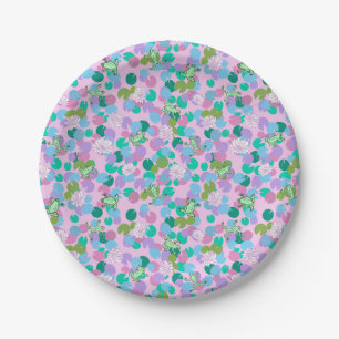 Cute frog art paper plate with pink background