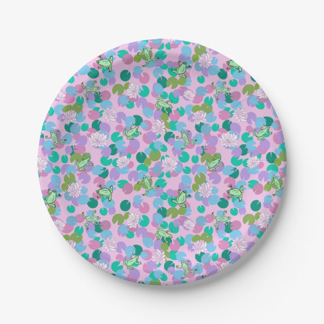 Cute frog art paper plate with pink background (Front)