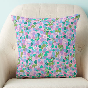 Cute frog art throw pillow with pink background