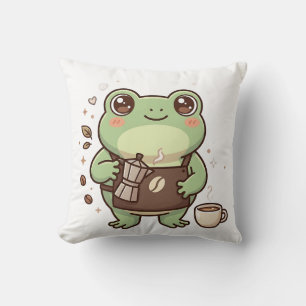 Cute Frog Barista Throw Pillow
