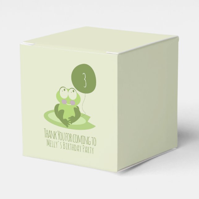 Cute Frog Birthday Green Balloon Thank You   Favor Box (Front Side)