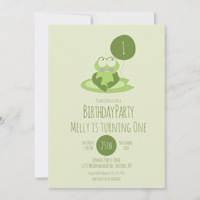 Cute Frog Birthday Party Balloon Green Lily Pad  Invitation (Front)