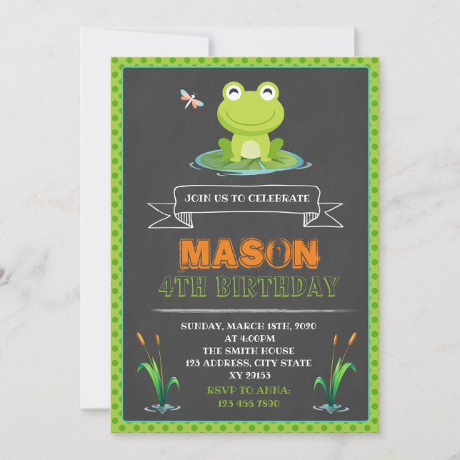 Cute frog birthday party invitation (Front)