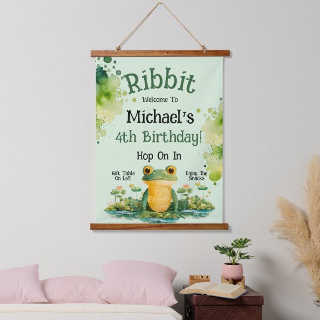 Cute Frog Birthday Party Invitation Hanging Tapestry (Bedroom)
