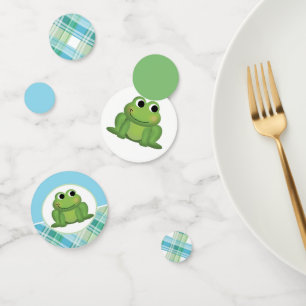 Cute Frog Blue and Green Plaid Confetti