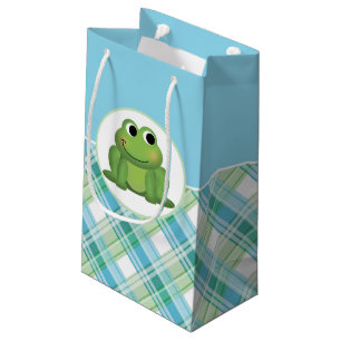 Cute Frog Blue and Green Plaid Gift Bag