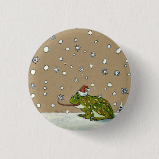 Cute Frog Catching Snowflake with Tongue 1 Inch Round Button