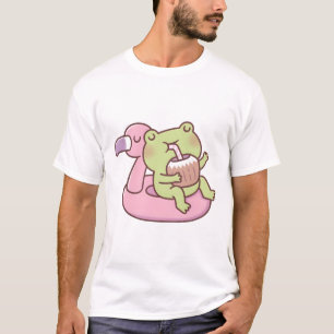 Cute Frog Chilling On Flamingo Pool Float T-Shirt