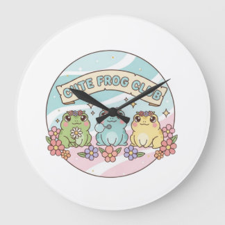 Cute Frog Club – Kawaii Pastel Frogs Floral Cute A Large Clock