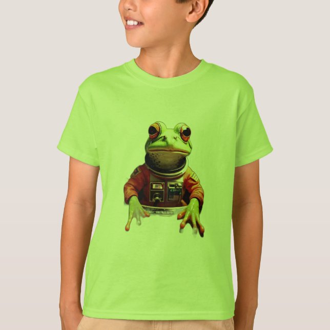 Cute Frog Commander in Space Shuttle T-Shirt (Front)