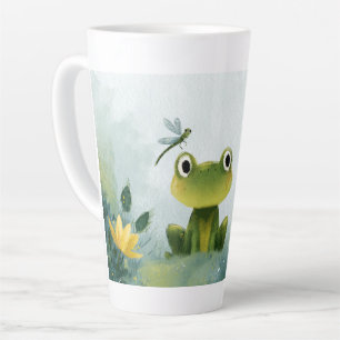 Cute Frog & Dragonfly – Soft Nature Illustration Latte Mug