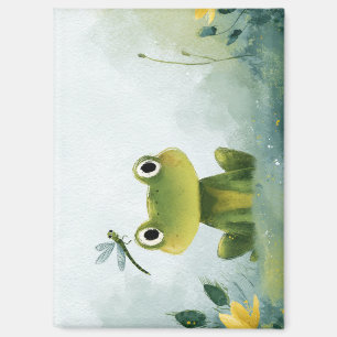 Cute Frog & Dragonfly – Soft Nature Illustration Magnet
