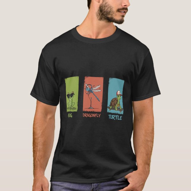 Cute Frog Dragonfly Turtle Nature Wildlife Lover T-Shirt (Front)