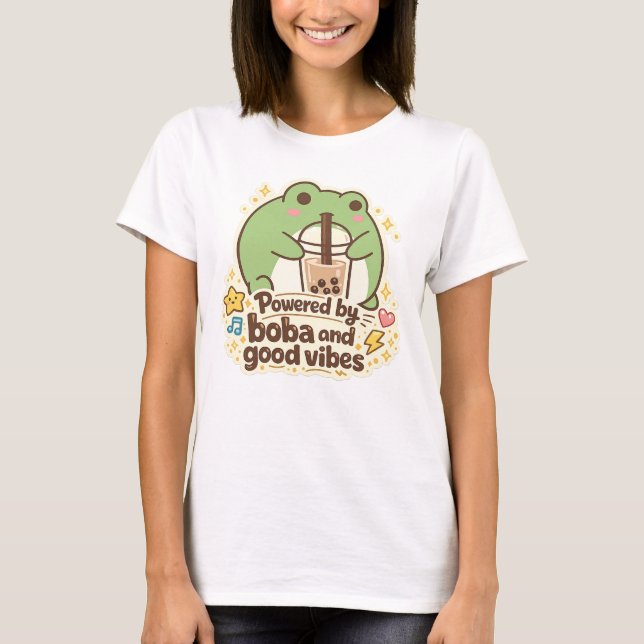 Cute FROG drinking bubble tea, boba tea T-Shirt (Front)