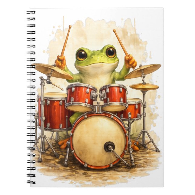 Cute Frog Drummer Spiral Notebook (Front)