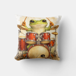 Cute Frog Drummer Throw Pillow – Fun Decor