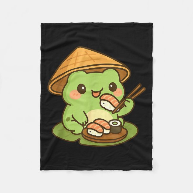 Cute Frog Eating Sushi Anime Japanese Men Women Ki Fleece Blanket (Front)