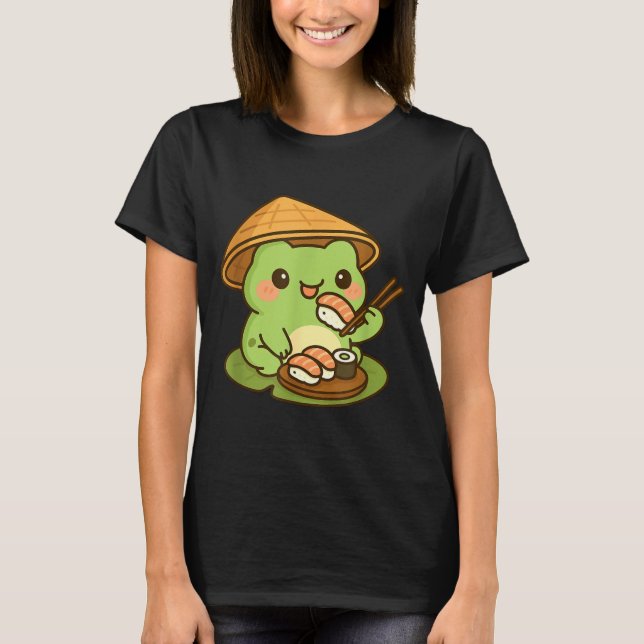Cute Frog Eating Sushi Anime Japanese Men Women Ki T-Shirt (Front)