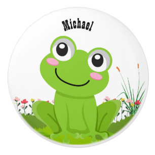 Cute frog editable name ceramic knob