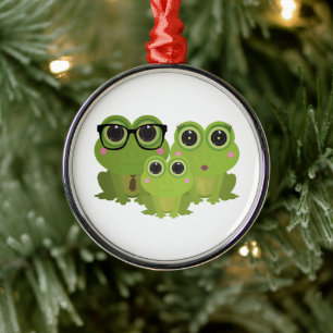Cute Frog Family Metal Ornament