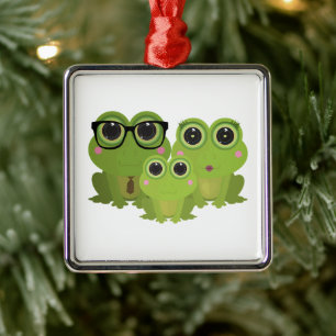 Cute Frog Family Metal Ornament