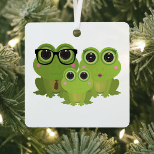 Cute Frog Family Metal Ornament